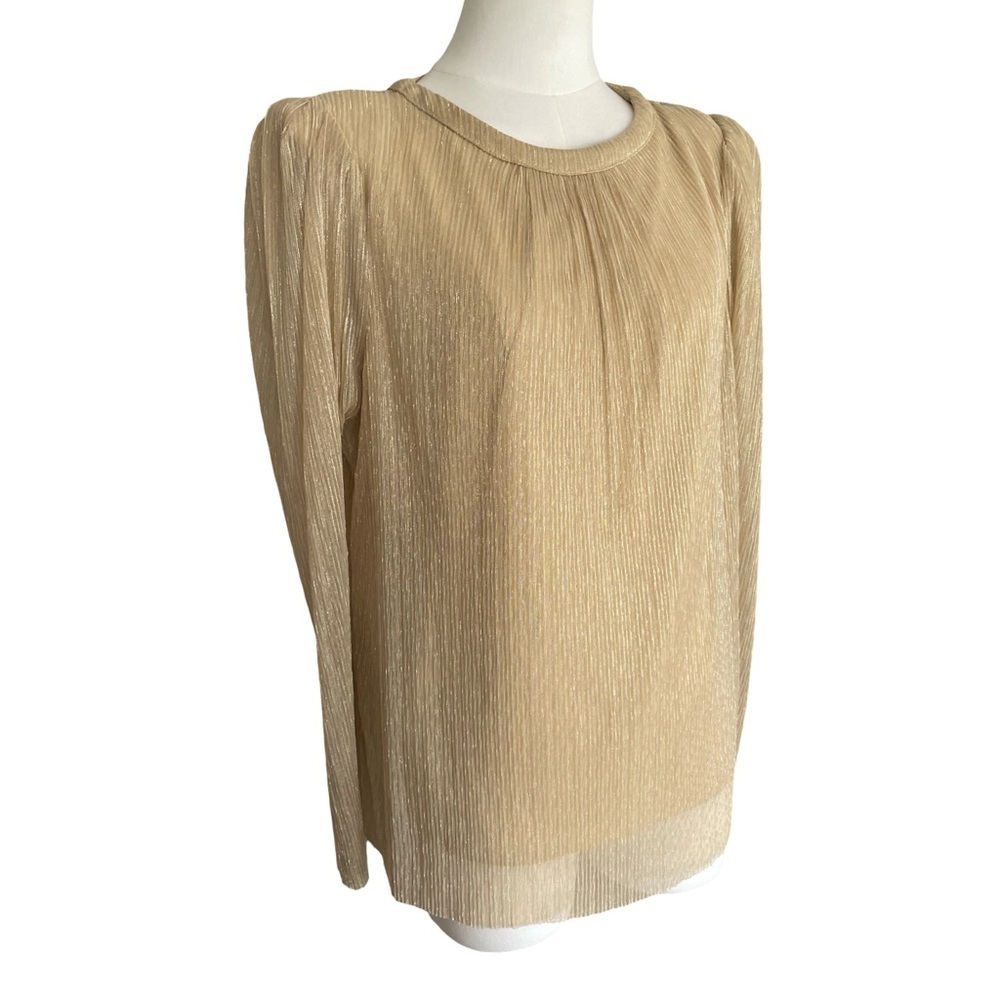 Vince Camuto Metallic Gold Champagne Puff Sleeve Blouse Women’s Large